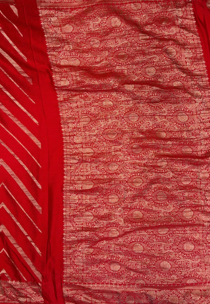 Chinon Silk Saree-Red with Antique Floral Border