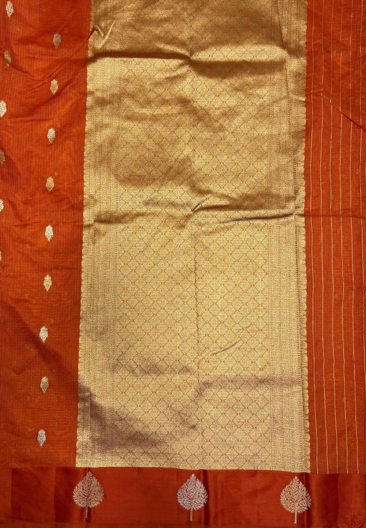 Art Silk Kota Saree-Rust Orange In Geometric Zari Brocade Border