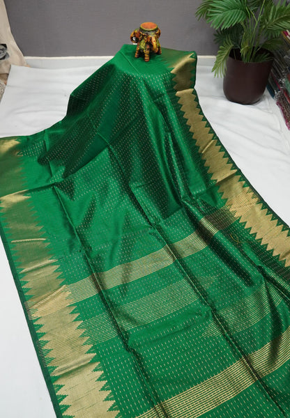 Semi Raw Silk Saree-Grass green