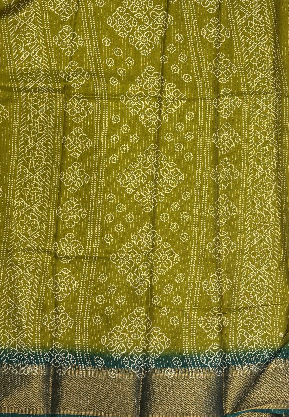 Semi Dola Silk Saree-Mehandi Green In Floral Dotwork Border