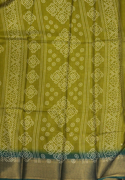 Semi Dola Silk Saree-Mehandi Green In Floral Dotwork Border