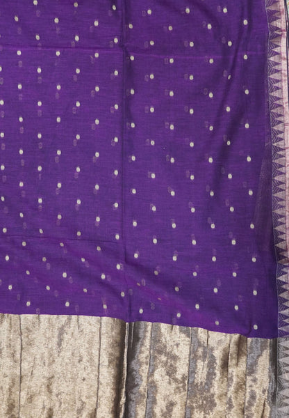 Handloom Cotton Saree-Purple With Delicate Woven Buttas