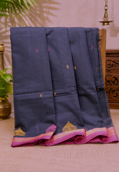 Chettinad Cotton Saree–Navy Blue With Ther Border