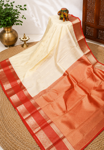 Semi Silk Saree-Cream with Contrast Zari Border