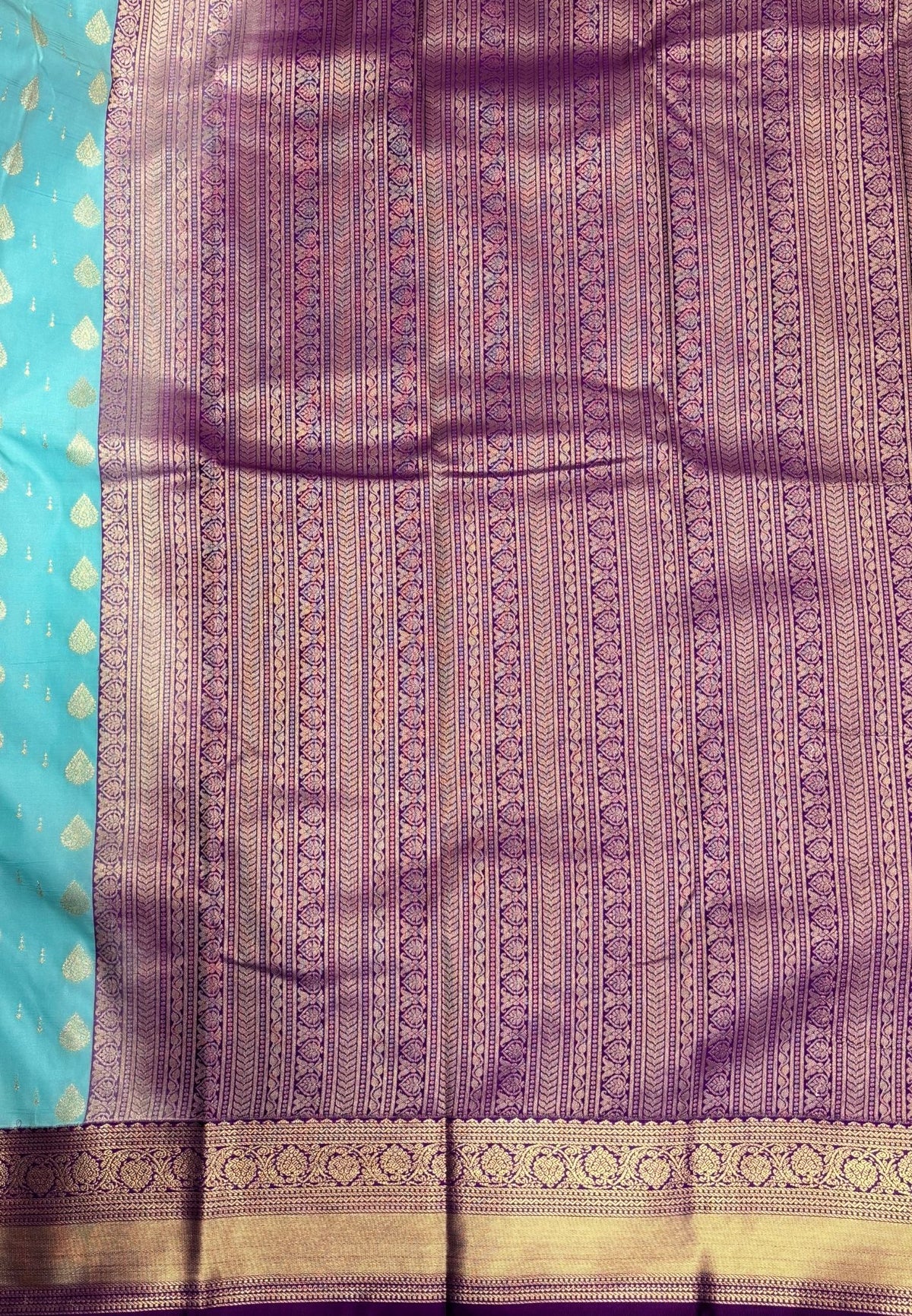 Budget Kanchipuram Saree-Reks Blue with Contrast Border