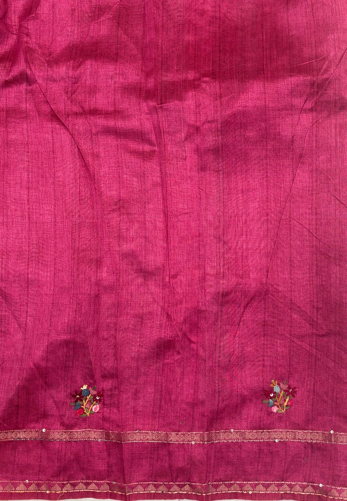 Jute Tussar Saree-Sky Blue with Embriodery Floral Motif