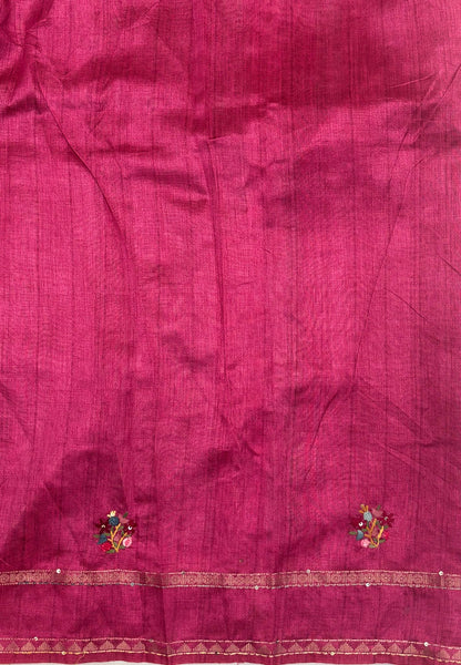 Jute Tussar Saree-Sky Blue with Embriodery Floral Motif