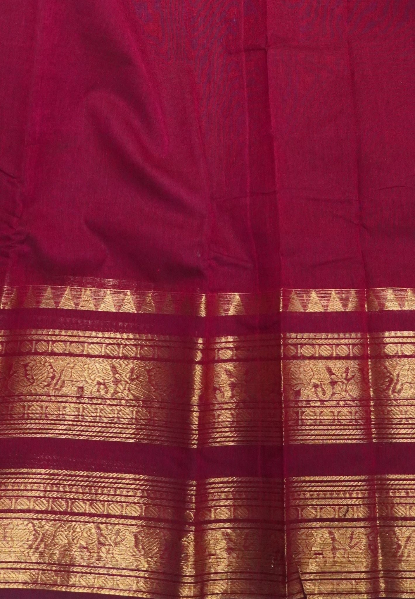 Chettinadu Cotton Saree-Dark Pink with Floral Zari Border