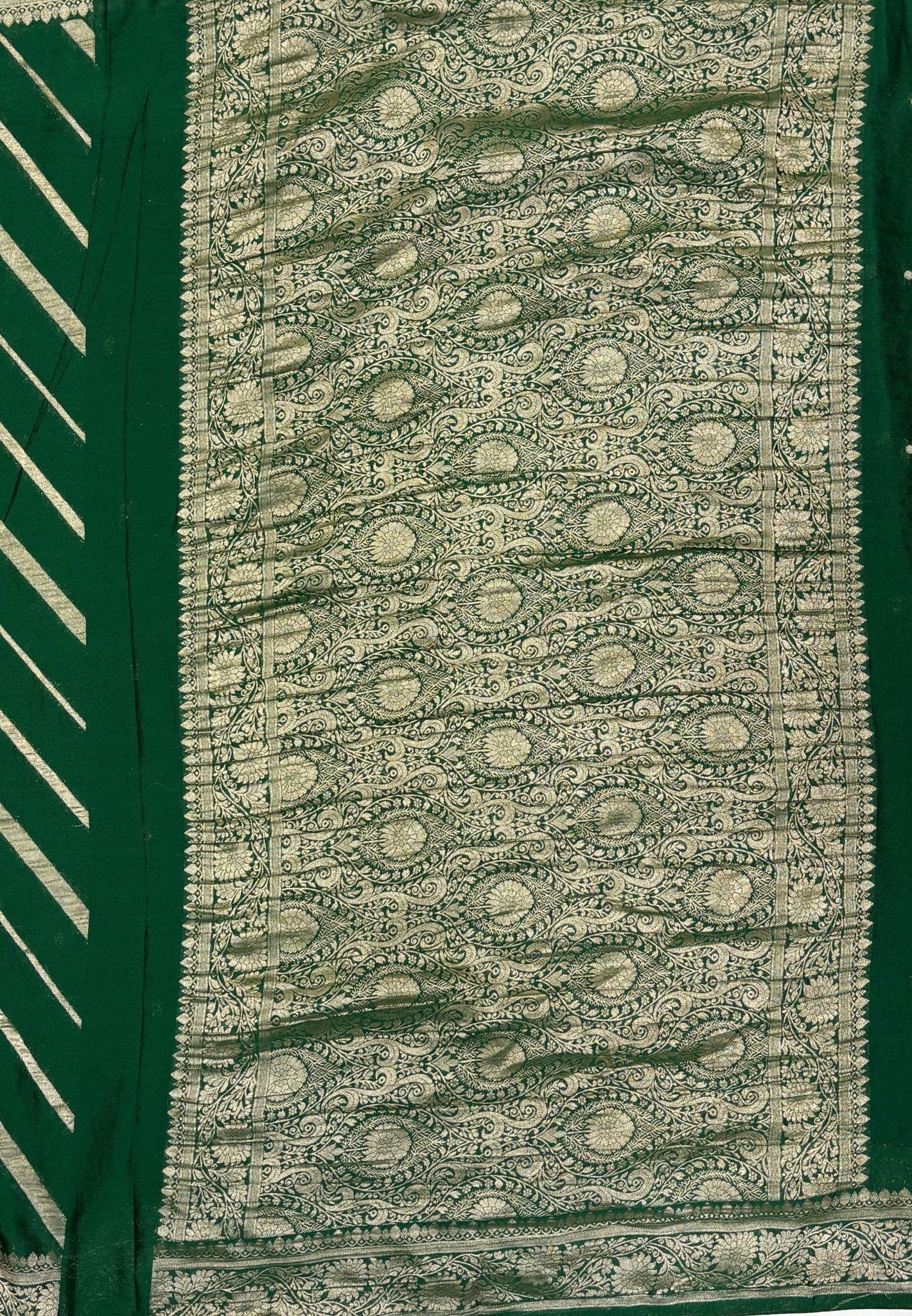 Chinon Silk Saree-Green with Antique Floral Border
