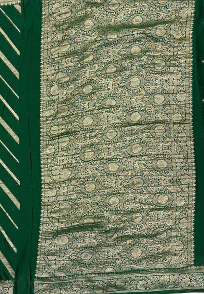 Chinon Silk Saree-Green with Antique Floral Border