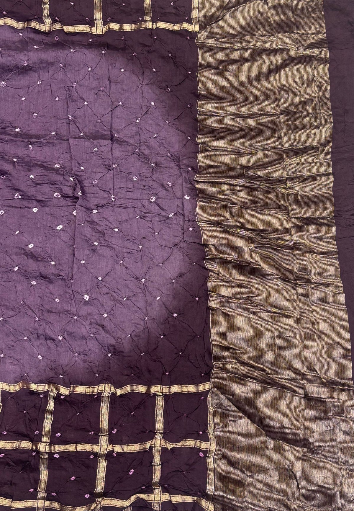 Banarasi Bandeji Saree-Muted Violet. in Zari Checks Border