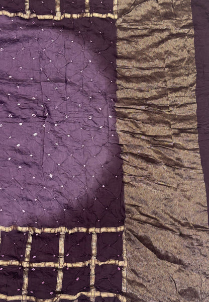 Banarasi Bandeji Saree-Muted Violet. in Zari Checks Border