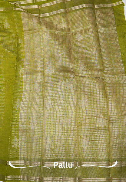 Semi Tussar Saree-Olive Green in RainDrop Zari with Retapet Border