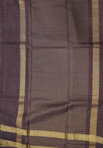 Semi Raw Silk Saree – Classic Zari Stripes - Brown
