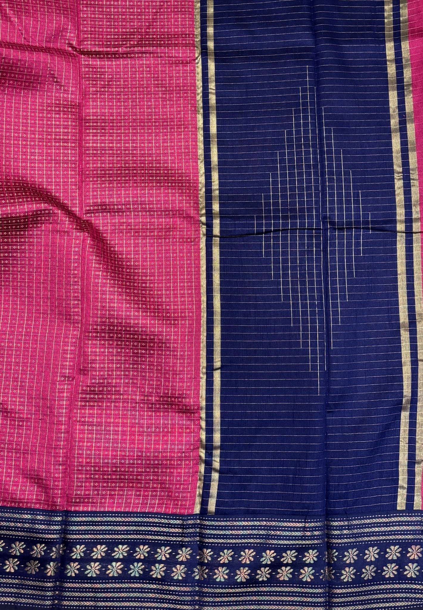 Raw Silk Saree-Pink in 1000 Butta with Contrast Zari Border