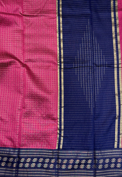 Raw Silk Saree-Pink in 1000 Butta with Contrast Zari Border