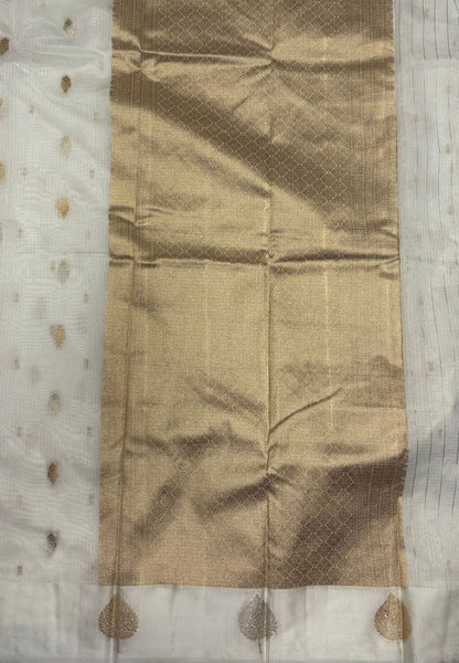 Art Silk Kota Saree-Off White In Geometric Zari Brocade Border