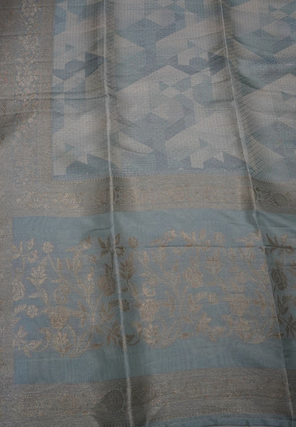 Soft Tussar Saree - Baby Blue Tringl