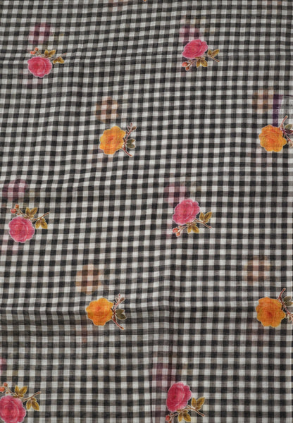 Linen Saree - Checks Black
