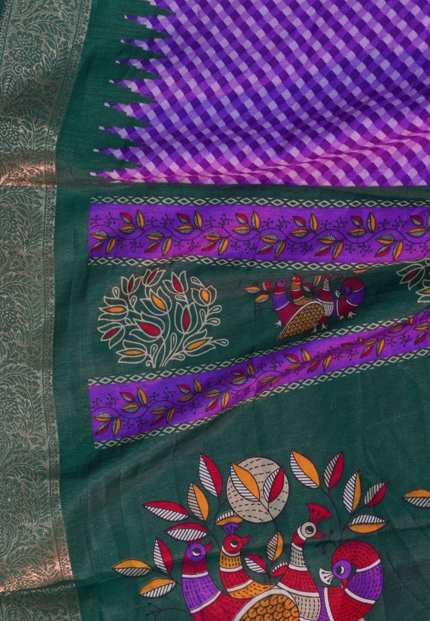 Semi Dola Saree-Violet in Checked Pattern
