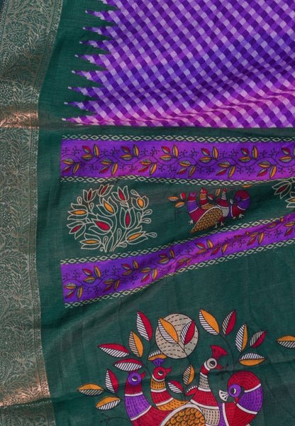 Semi Dola Saree-Violet in Checked Pattern