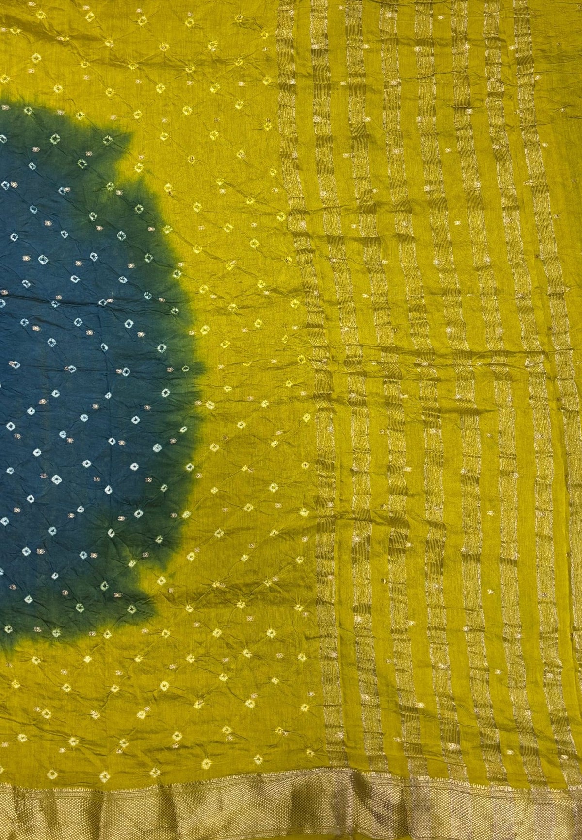 Banarasi Bandeji Saree-Peacock Blue in Horizontal Stripe Zari with Contrast Border