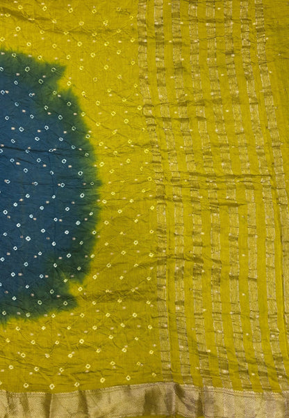 Banarasi Bandeji Saree-Peacock Blue in Horizontal Stripe Zari with Contrast Border