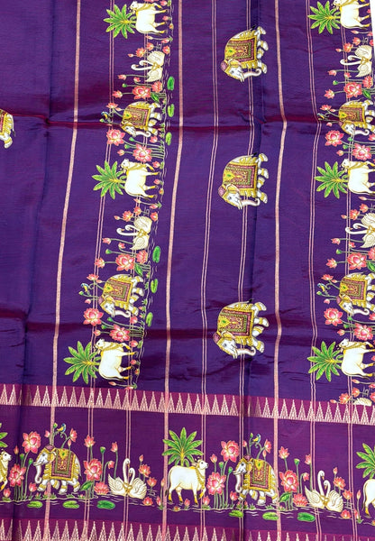 Pure Mangalgiri Silk Saree-Purple with Tanjore Print