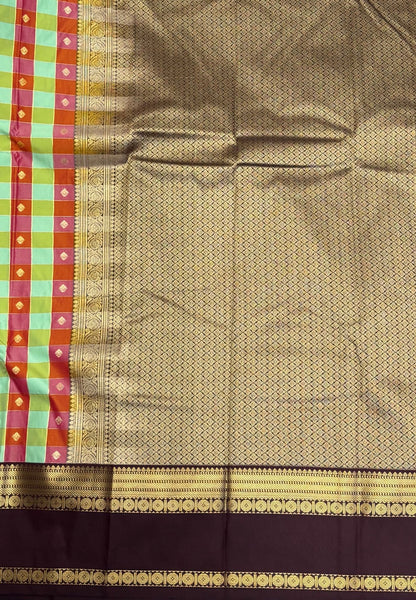 Budget Kanchipuram Saree-Ice Green with Contrast Border