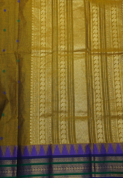 Chettinad Cotton Saree–Dark Mustard with Temple Border