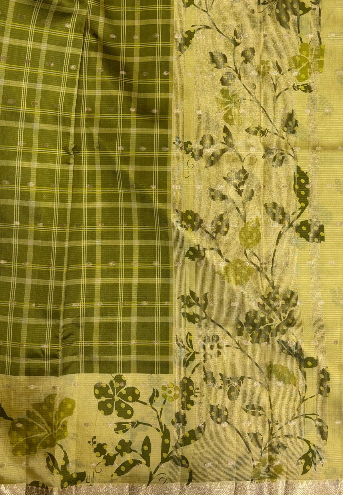 Soft Tussar Saree-Light Green In Floral Vine Border