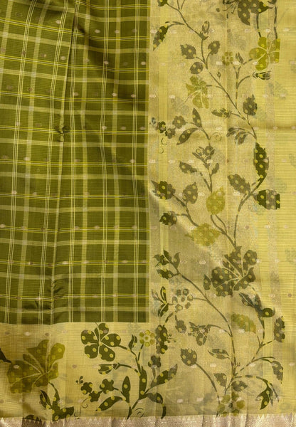 Soft Tussar Saree-Light Green In Floral Vine Border