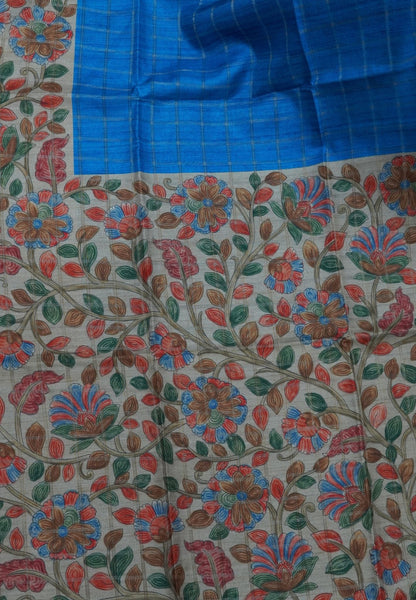 Semi Tussar Saree-Blue