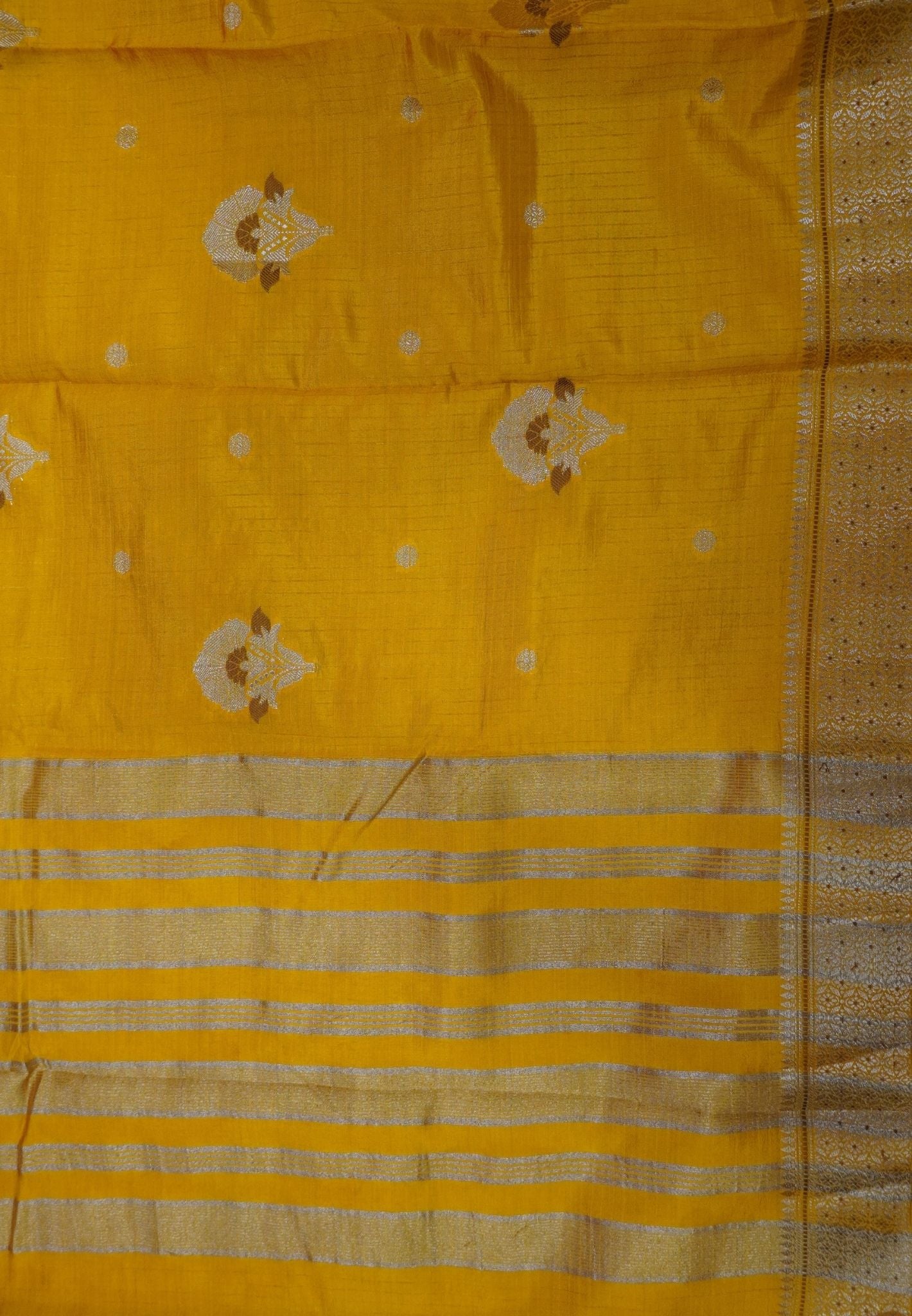 Semi Tussar Saree-Mango Yellow with Floral Zari Motif