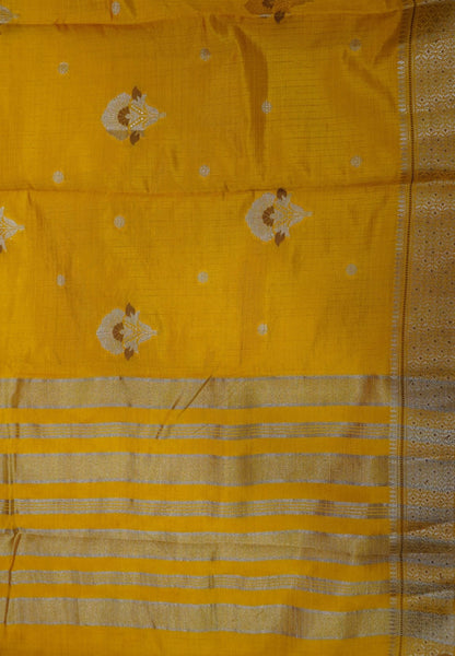 Semi Tussar Saree-Mango Yellow with Floral Zari Motif