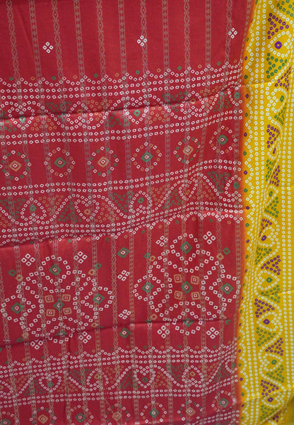 Dola Silk Saree-Red with Bandhini Print