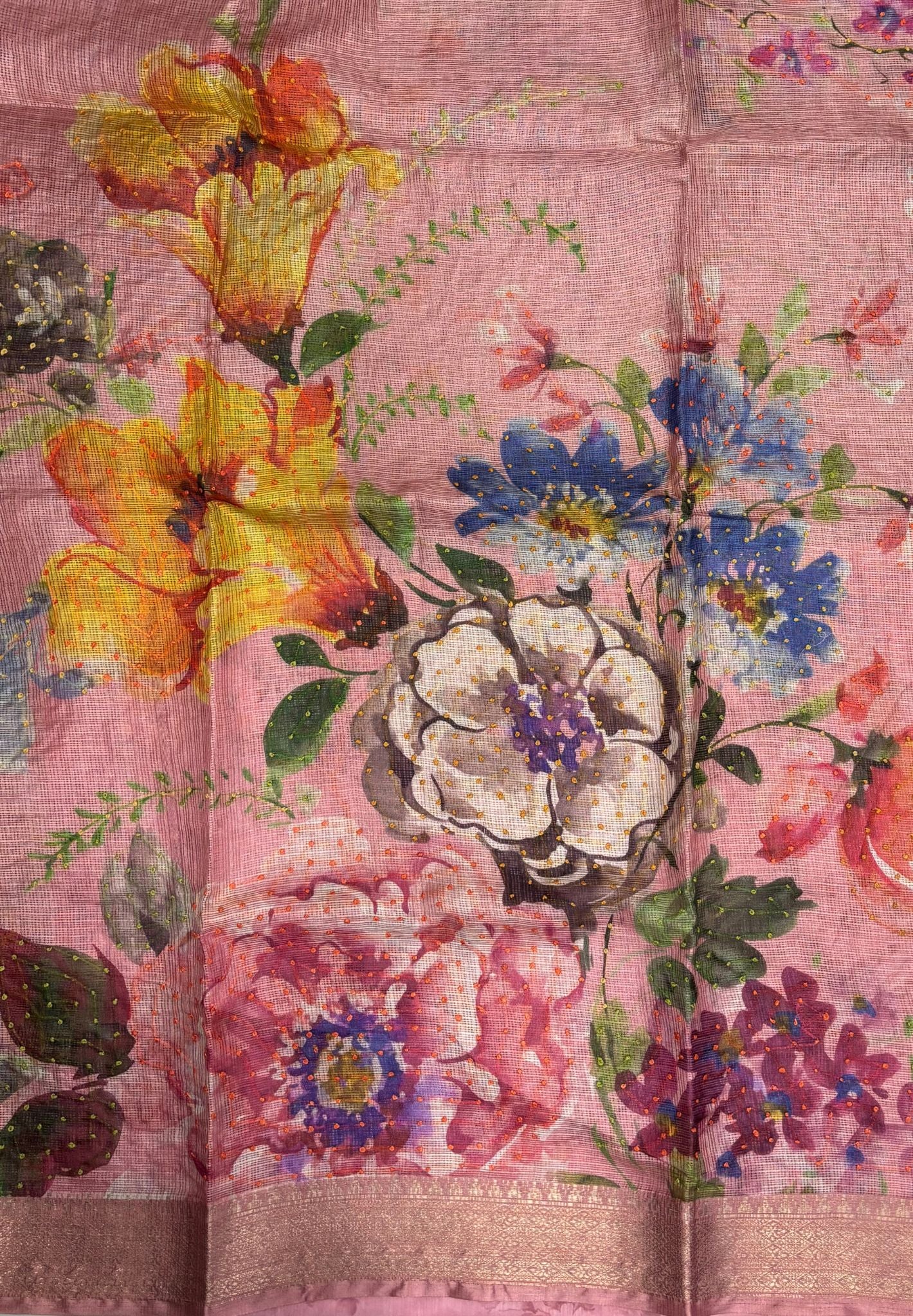 Kota Saree-Light Pink In French Knot Floral Border