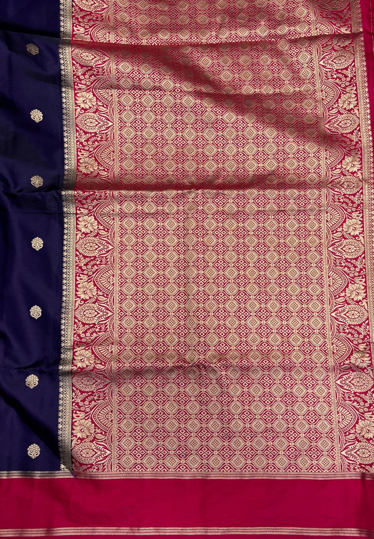 Gaji Silk Saree-Violet in Butta Retpet Zari with Contrast Border