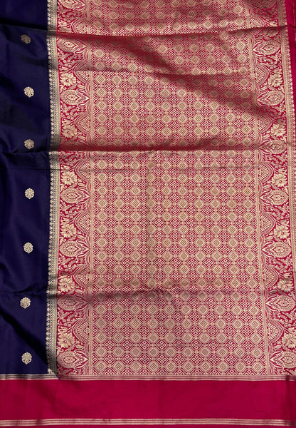 Gaji Silk Saree-Violet in Butta Retpet Zari with Contrast Border