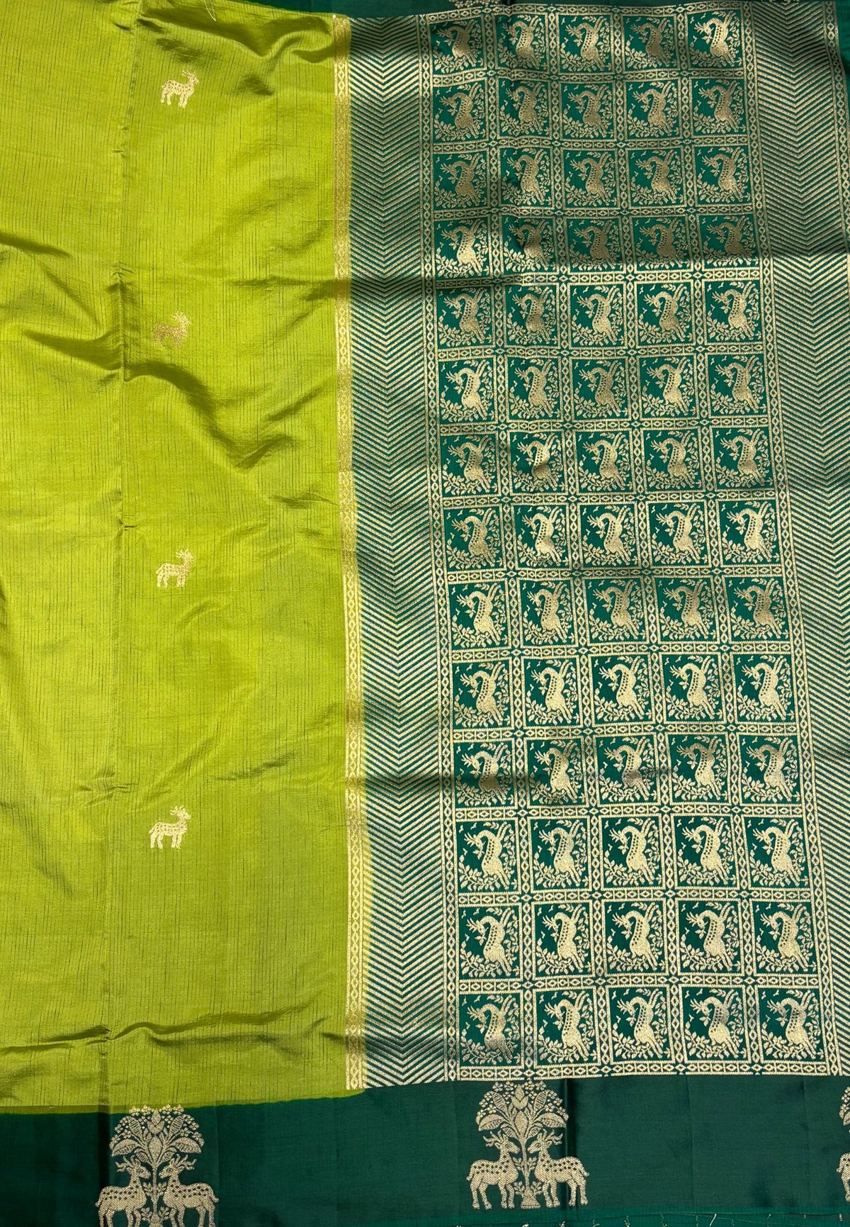 Mulberry Silk Saree-Light Green with Contrast Deer Border