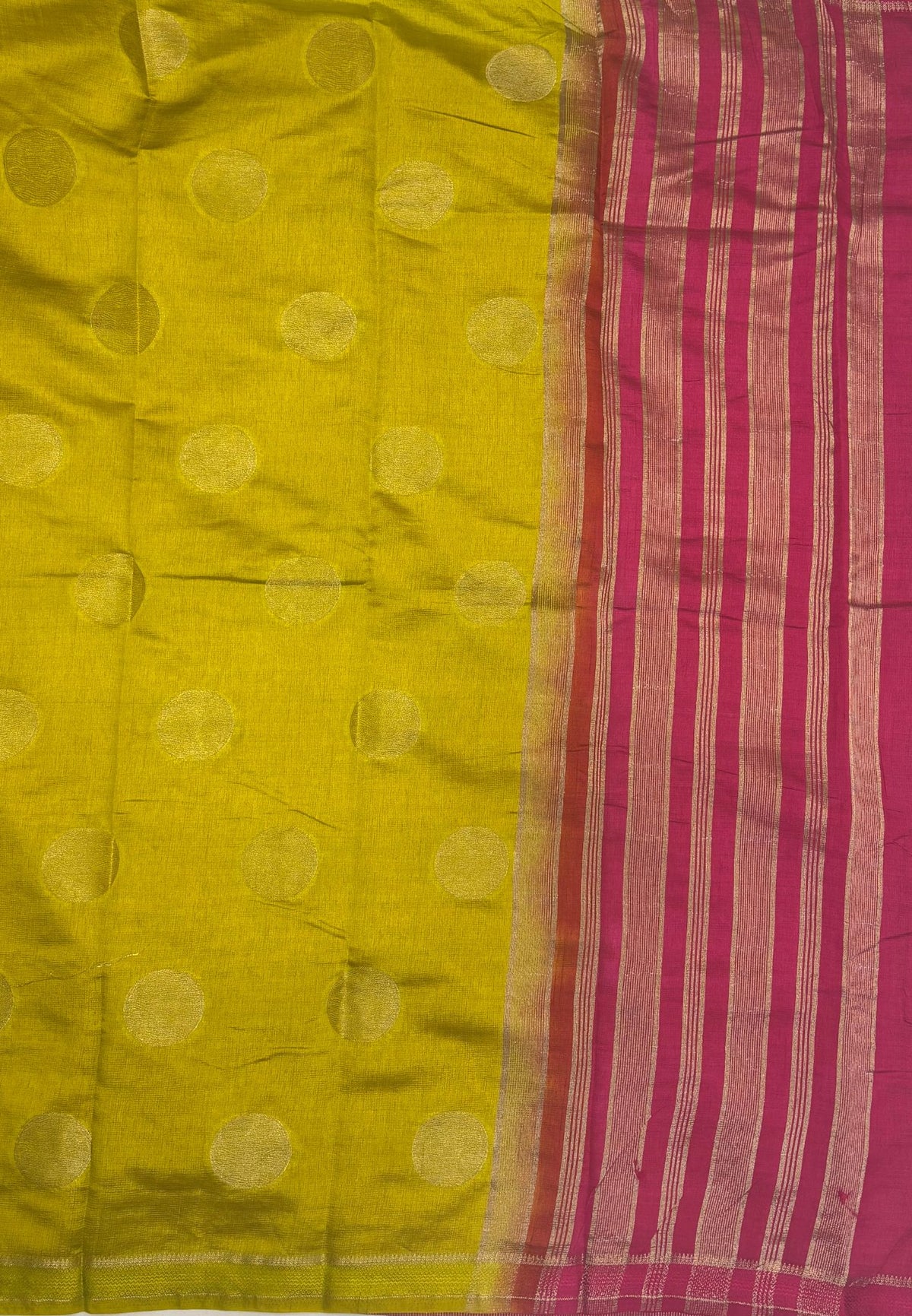 Soft Tussar saree-Lime Yellow With Round Motif