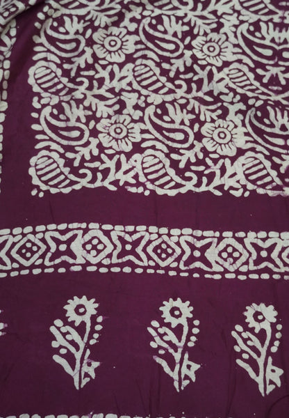 Cotton Saree-Dark Purple with Batik Print