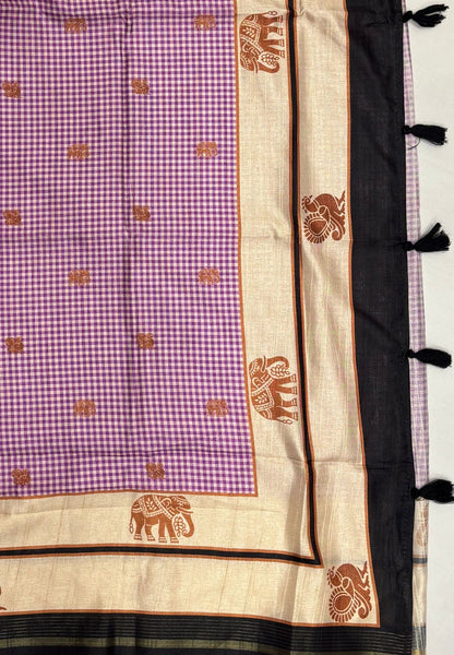 Semi Tussar Saree-Purple with Podi Kattam
