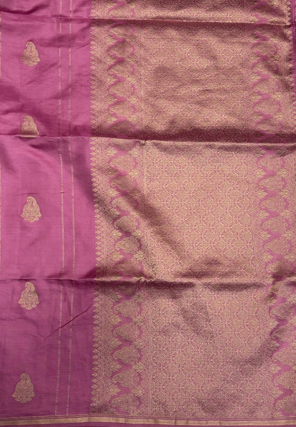 Gaji Silk Saree-Onion Pink in Paisley Jhumka Zari Border