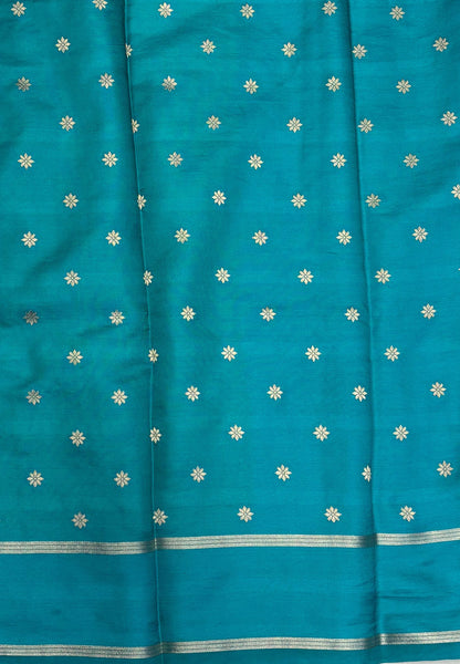Gaji Silk Saree-Yellow in Intricate Geometric Floral Zari with Contrast Border