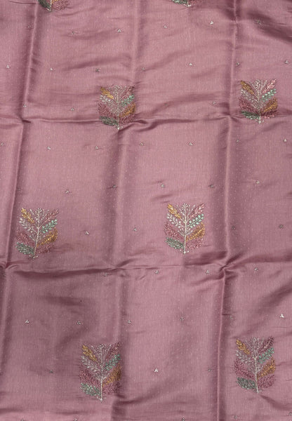 Blueberry Silk Saree-Onion in Leaf Butta Embroidery Border