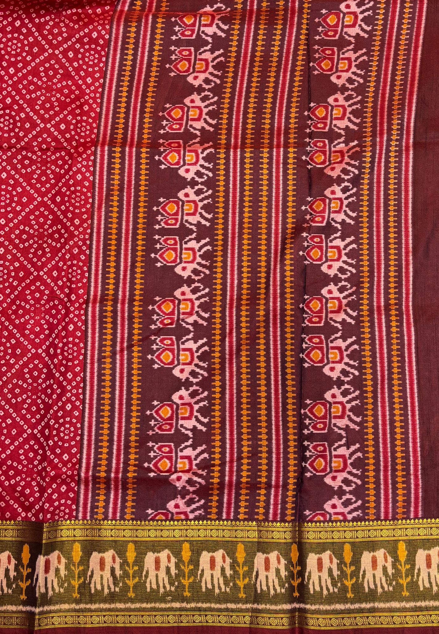 Semi Patola Saree –Maroon in Bandhini Pattern