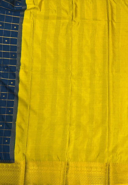 Viscose Saree-Peacock Blue in Checked Zari Pattern Border