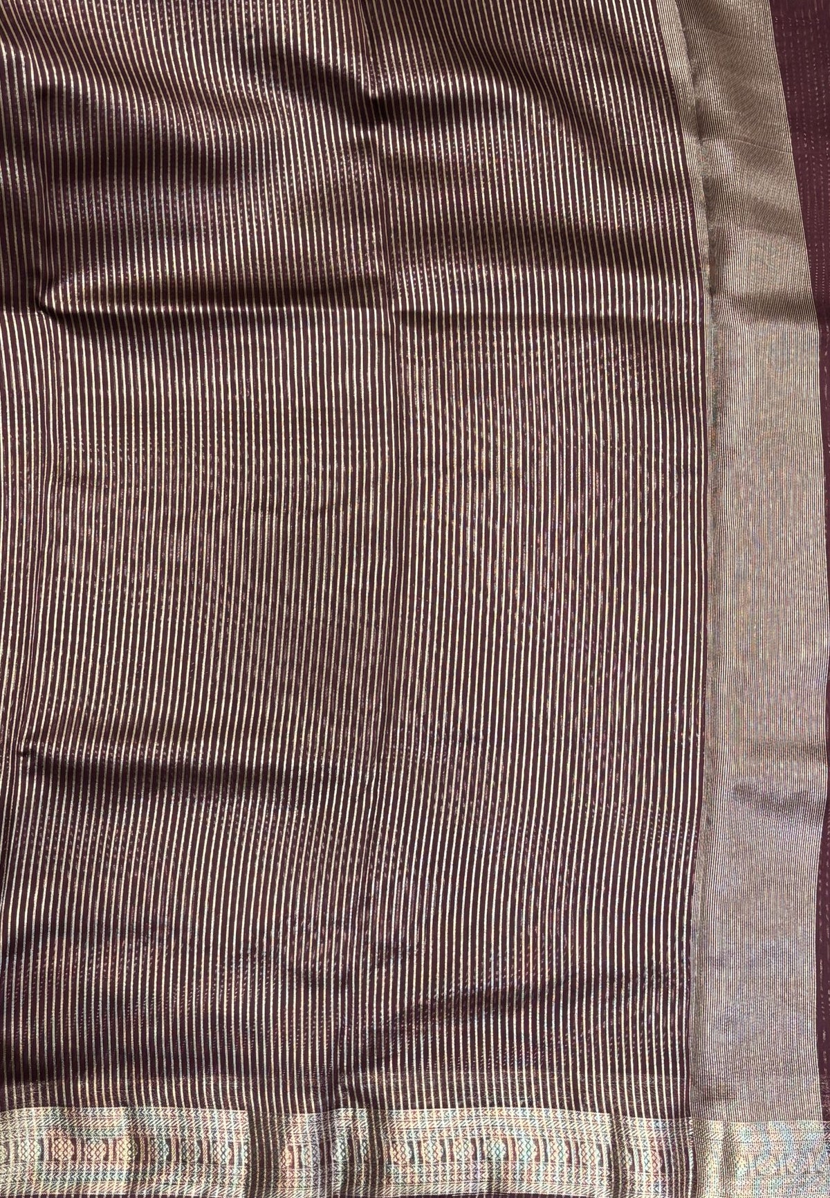 Chanderi Saree-Wine in Fine Stripe Zari Border