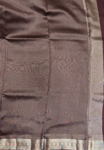 Chanderi Saree-Wine in Fine Stripe Zari Border